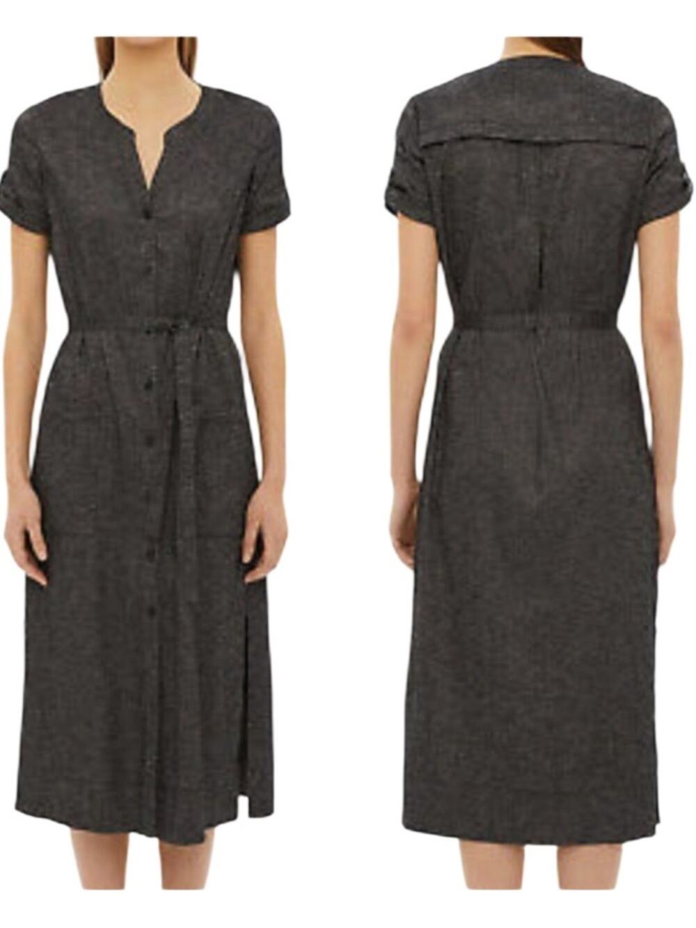 THEORY  Shirt Dress Linen Tierra Wash Button Down High Slit Side Size 0